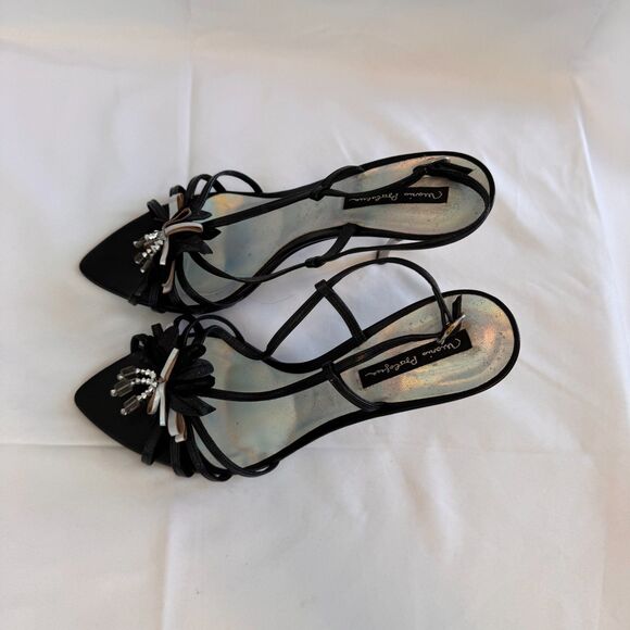 Mario Bologna Black Silver Strappy Sandal Stilleto Size 8.5 - Picture 3 of 8